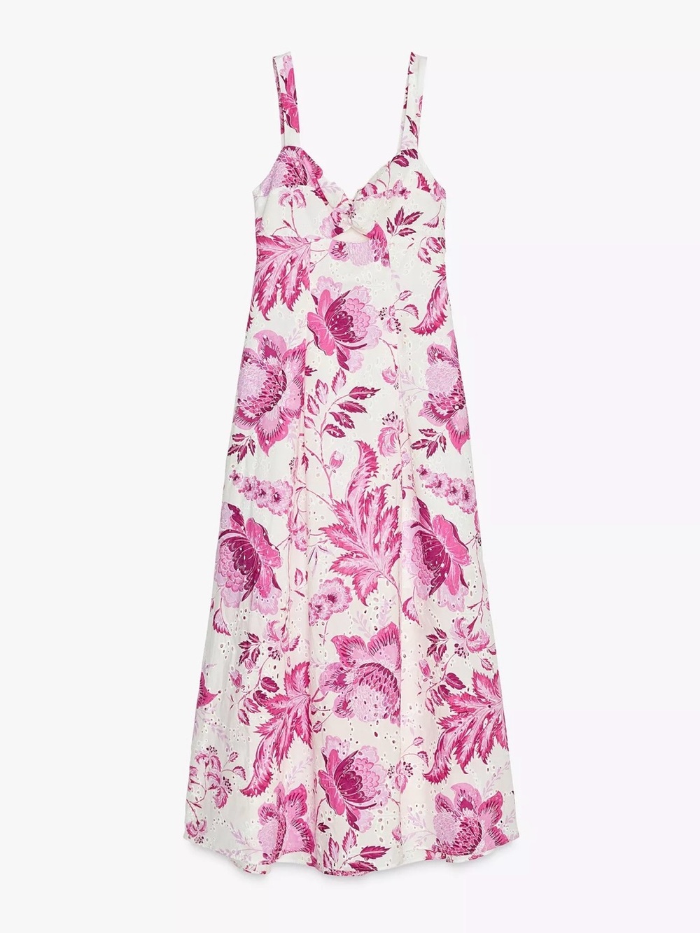 Zara White and Pink Floral Midi Dress